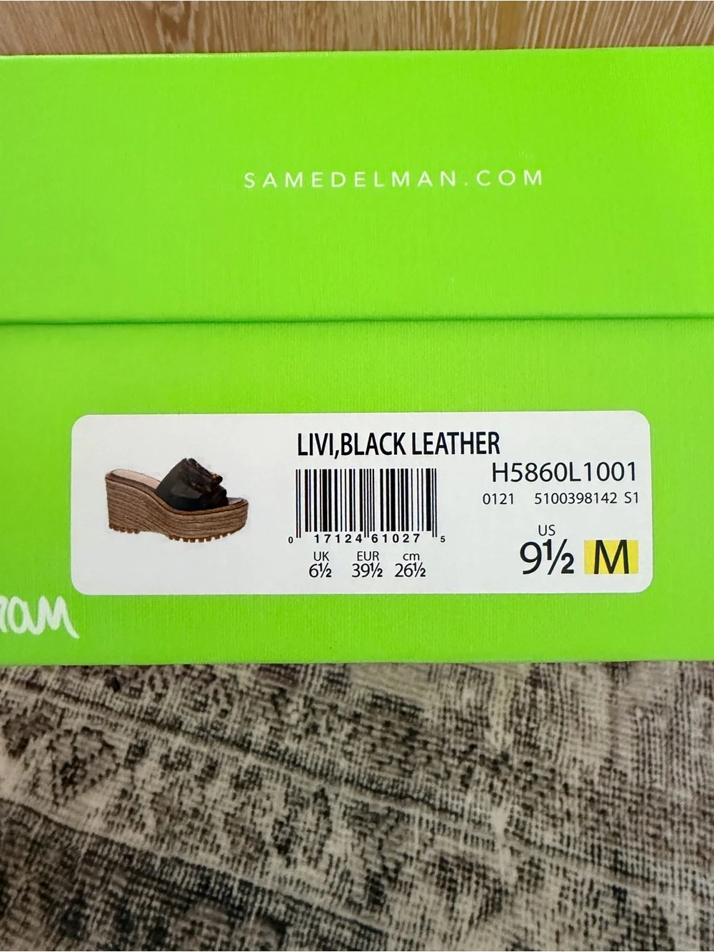 Sam Edelman, Livi Black Leather platform slides with large tortoise shell buckle